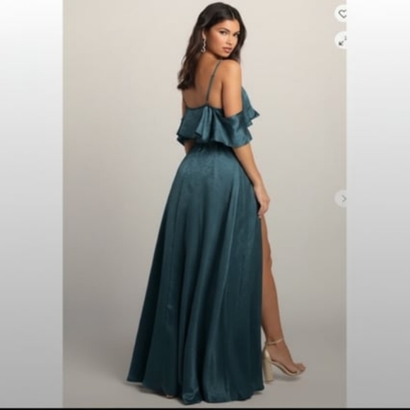 Lulus Shimmering Teal Ruffle Wrap Maxi Dress With Spaghetti Straps - Elegant Eve - Picture 2 of 9